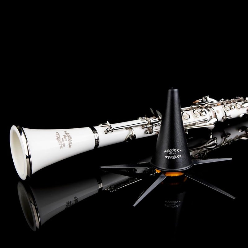 Glory GLYCLAWH Professional Ebonite Bb Clarinet with 10 Reeds, Stand, Hard Case, Cleaning Cloth, Mouthpiece Brush and Pad Brush,White/Silver - Image 4
